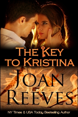Image of the cover for The Key to Kristina features a key in flames, an image of a man and a woman