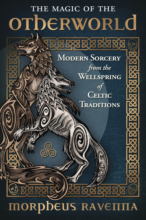 Dark green cover with gold titles and a band of Celtic knotwork surrounding a stylized graphic of two semi-human wolf creatures