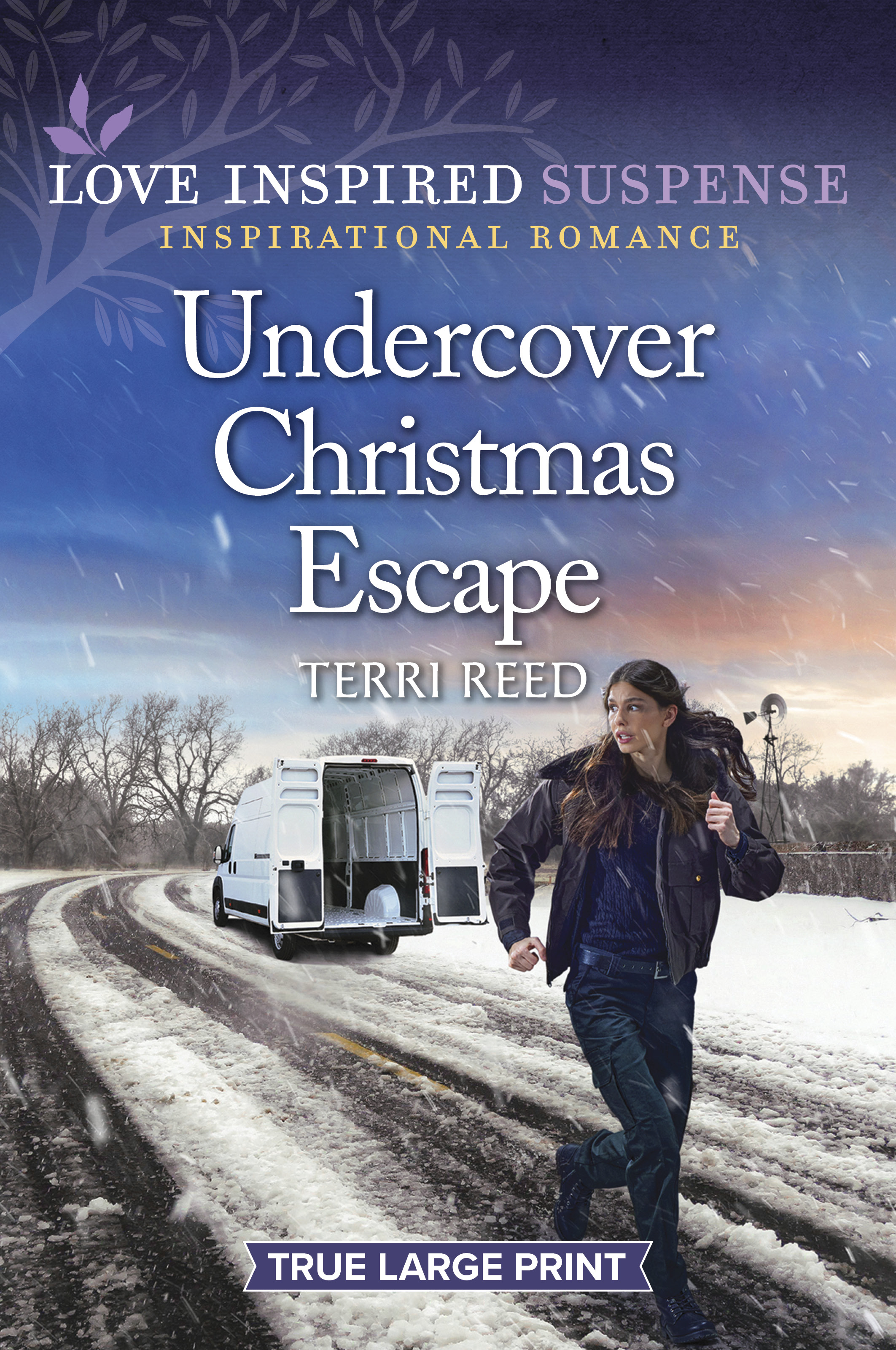 cover of Undercover Christmas Escape, a woman running from a van in the snow