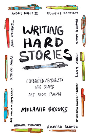 A white cover bordered by different colored pens and the names of authors interviewed in the book.