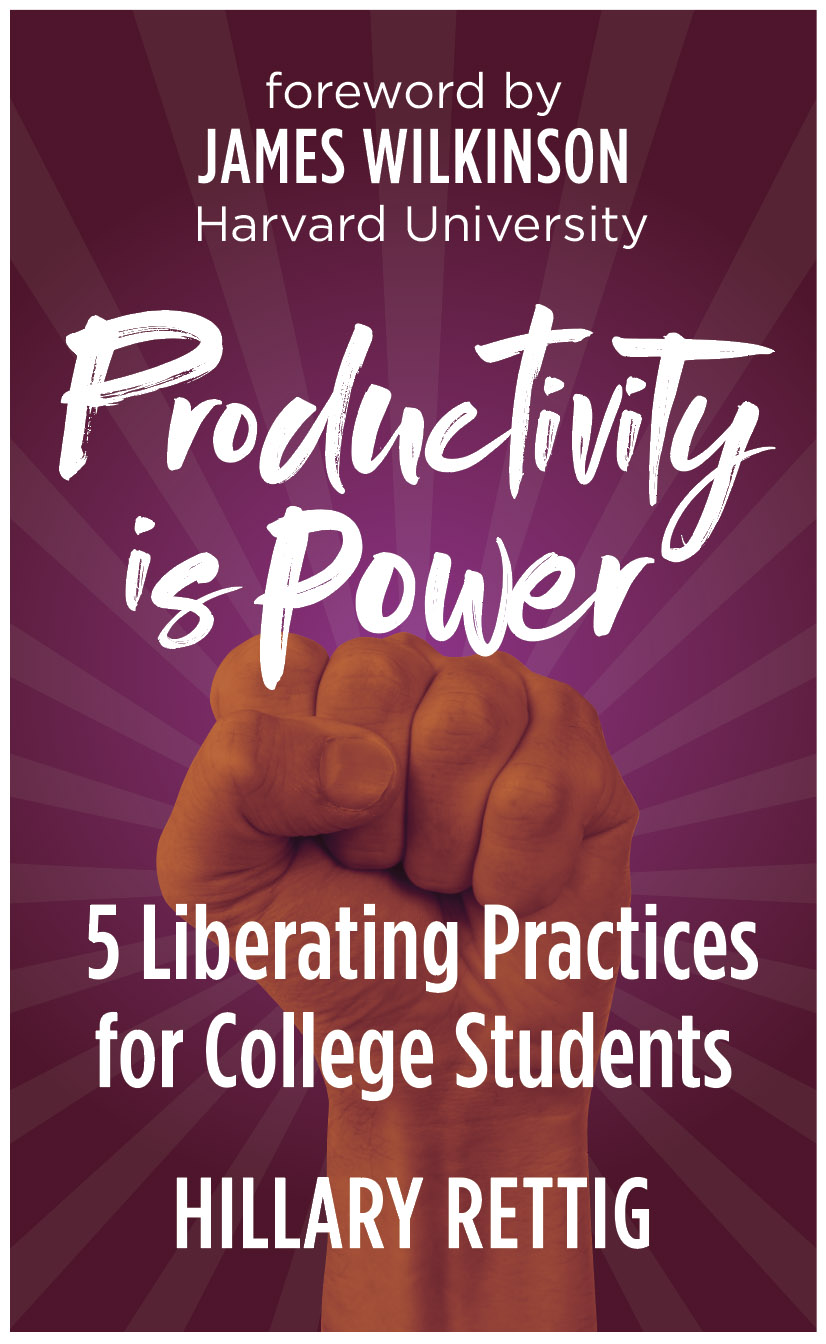 cover of Productivity is Power by Hillary Rettig. Cover is in purple tones, the background showing a upraised "power to the people" fist.